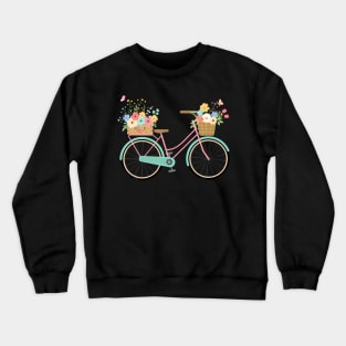 Vintage Bicycle With Bike Basket Overflowing Spring Flowers Crewneck Sweatshirt